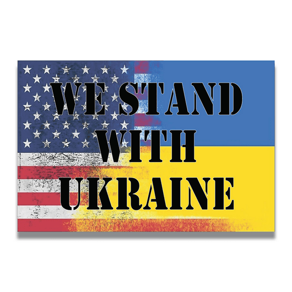 Magnet Me Up We Stand With Ukraine Ukrainian American Distressed Blended Flag Vinyl Magnet Decal, 4x6 in