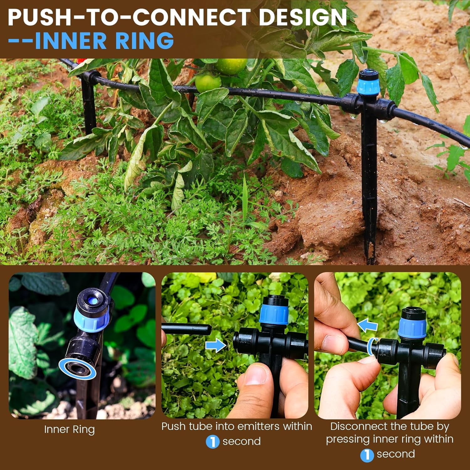 110FT Quick-Connect Drip Irrigation Kit, Garden Watering System DIY Automatic Equipment Set for Lawn Raised Bed Greenhouse Plant with 1/4'' Tubing, Emitters, Connectors
