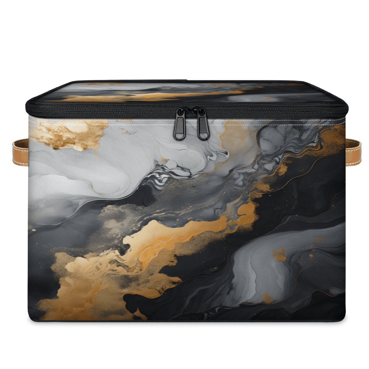 ADECORIVY Marble Design Storage Bin with Zipper Lid, Fabric Storage Baskets Boxes with Handles, Decorative Clothes Organizer Containers for Shelves, Wardrobe, Closet