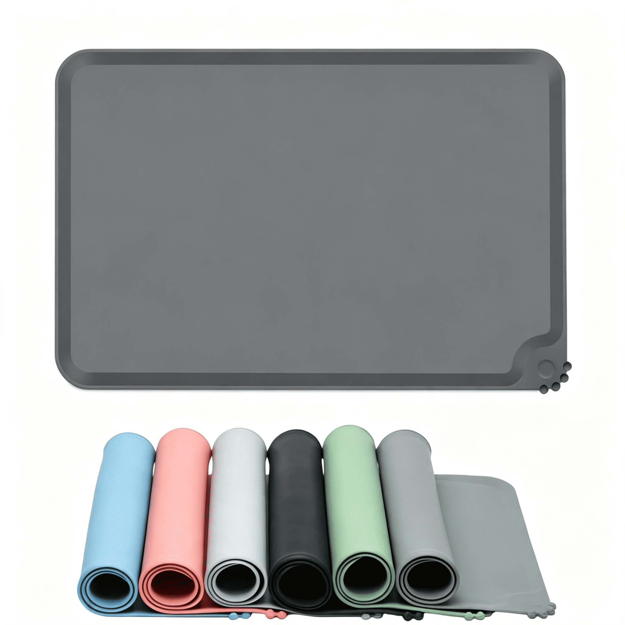 RLESO Dog Food Mat with Raised Edge Placemats for Cat Non Slip Pet Feeding Bowl Floor Waterproof Silicone Contain Spills Easy to Cleandark Gray 18.9U201Dlx11.8U201Dw