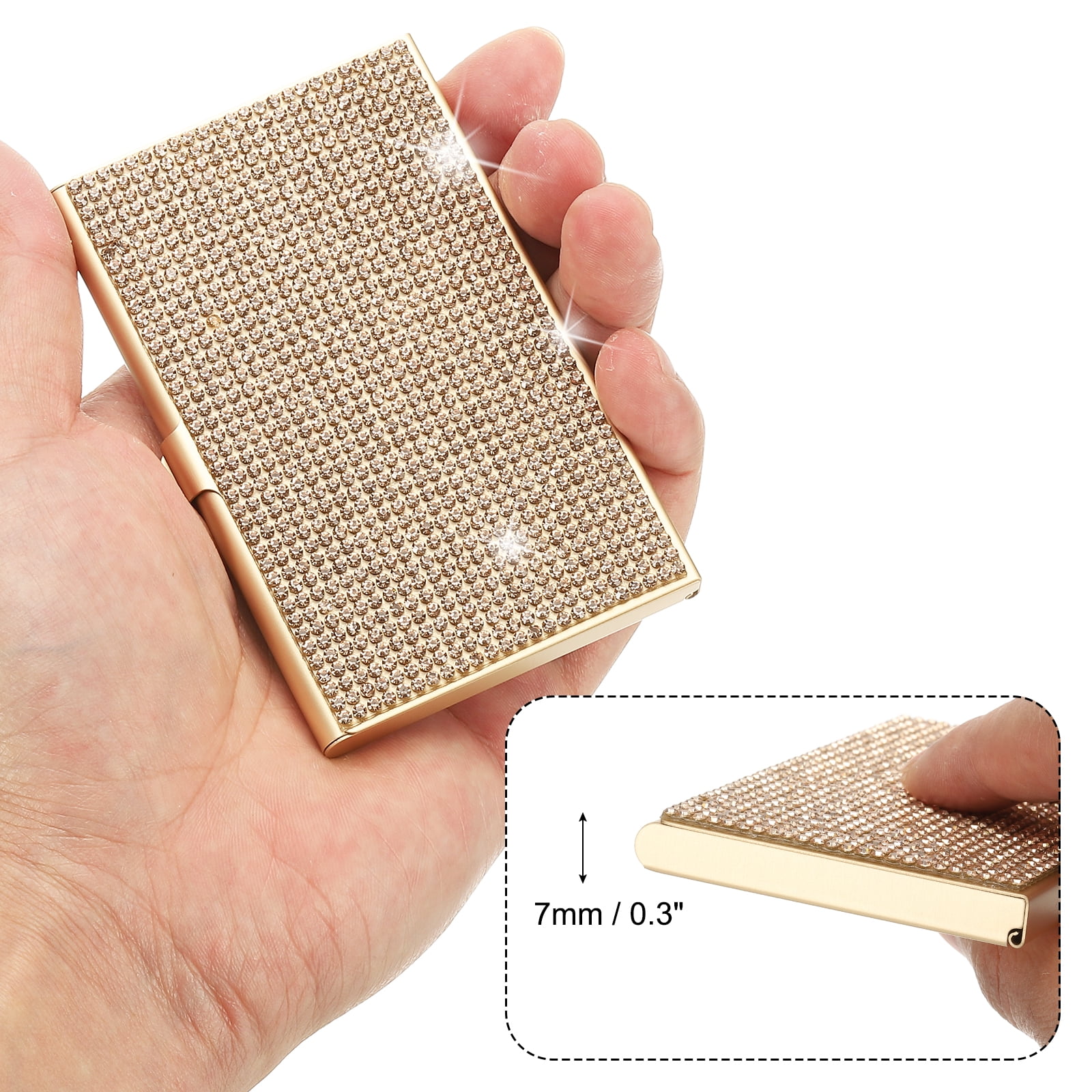 Unique Bargains Rhinestone Business Card Holder Alloy Bling Pocket Organizer Gold