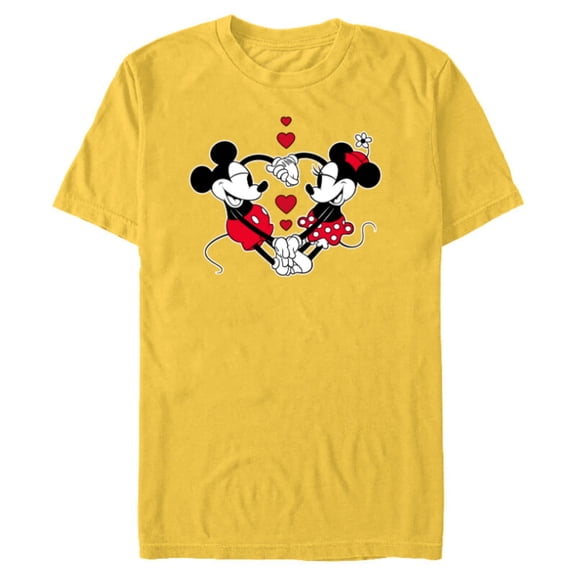 Disney Mickey and Minnie Love Gaze Hearts - Short Sleeve Blended T-Shirt for Adults - Customized-Yellow