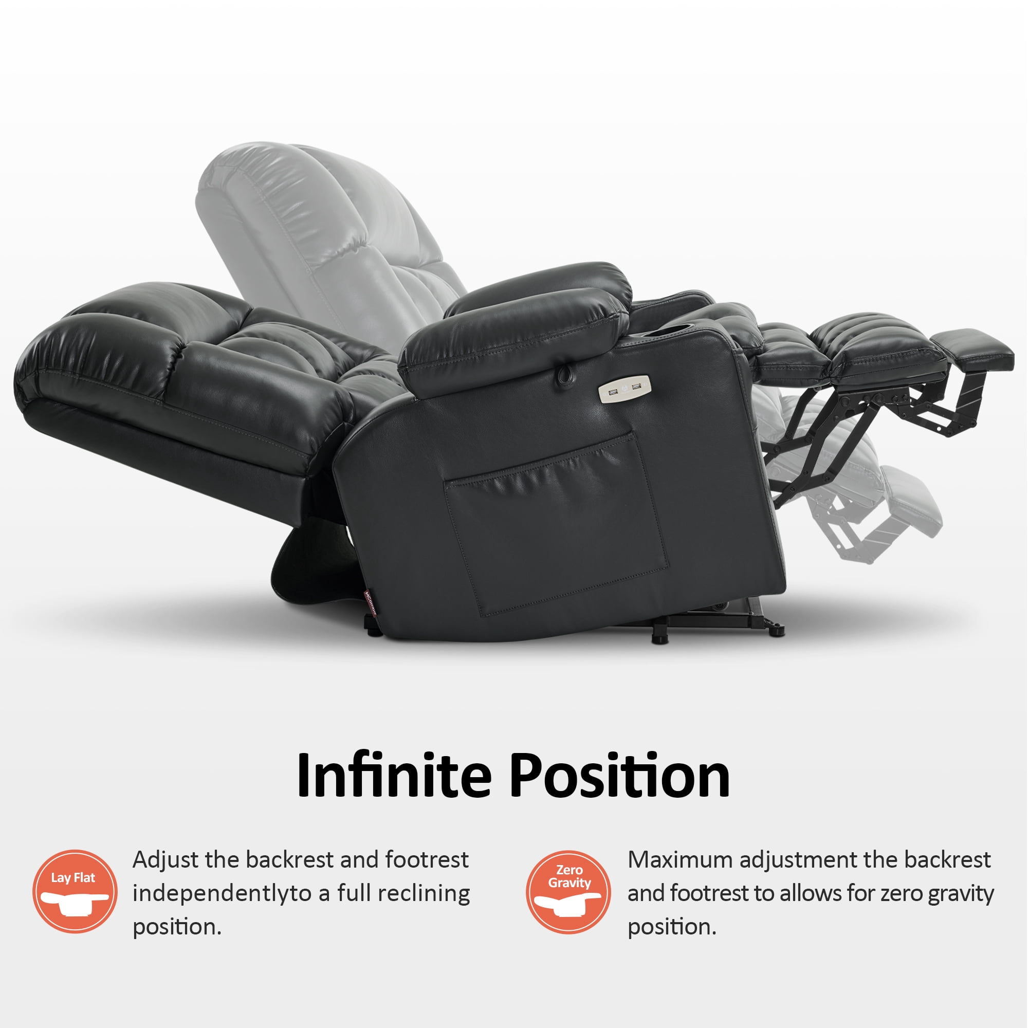 MCombo Small Dual Motor Power Lift Recliner Chair Sofa with Massage and Heat for Elderly People, Infinite Position, USB Ports, Faux Leather R7894 (Black, Small-Wide)
