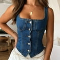 thumbnail image 2 of shirts for women New Dark Denim Tank Top with Buckle Shoulder Straps Solid Color Vest, 2 of 5