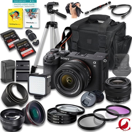 Sony a7C II Mirrorless Camera with 28-60mm Lens + 128 GB Memory + Extra Battery + Camera Case + Tripod + More (28pc Bundle)