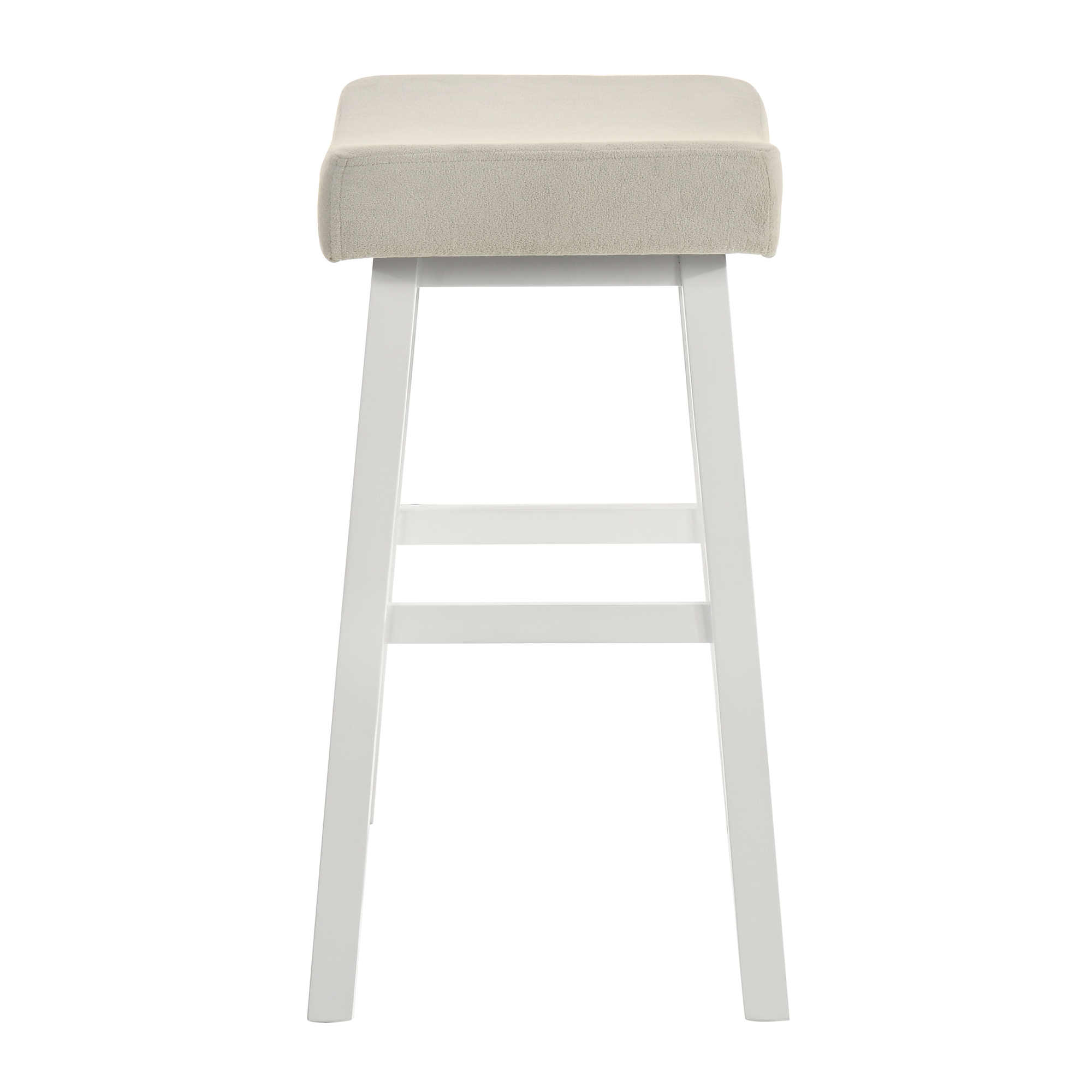 Lenon Wood Bar Height Bar Stool in White with Cream Fabric Seat - Set of 2