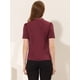 thumbnail image 3 of Blusa de trabajo elegante Allegra K de Manga Corta con escote En V color Ciruela Roja S, 3 of 4