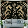 thumbnail image 4 of Creowell Nordic Vikings Tapestry, Large Soft Flannel, Vegvsir Symbol Twins Dragons Celtic Rune Scandinavian Aesthetic Mythology Tapestry Wall Hanging for Bedroom Living Room Decor 50x40inch, 4 of 6