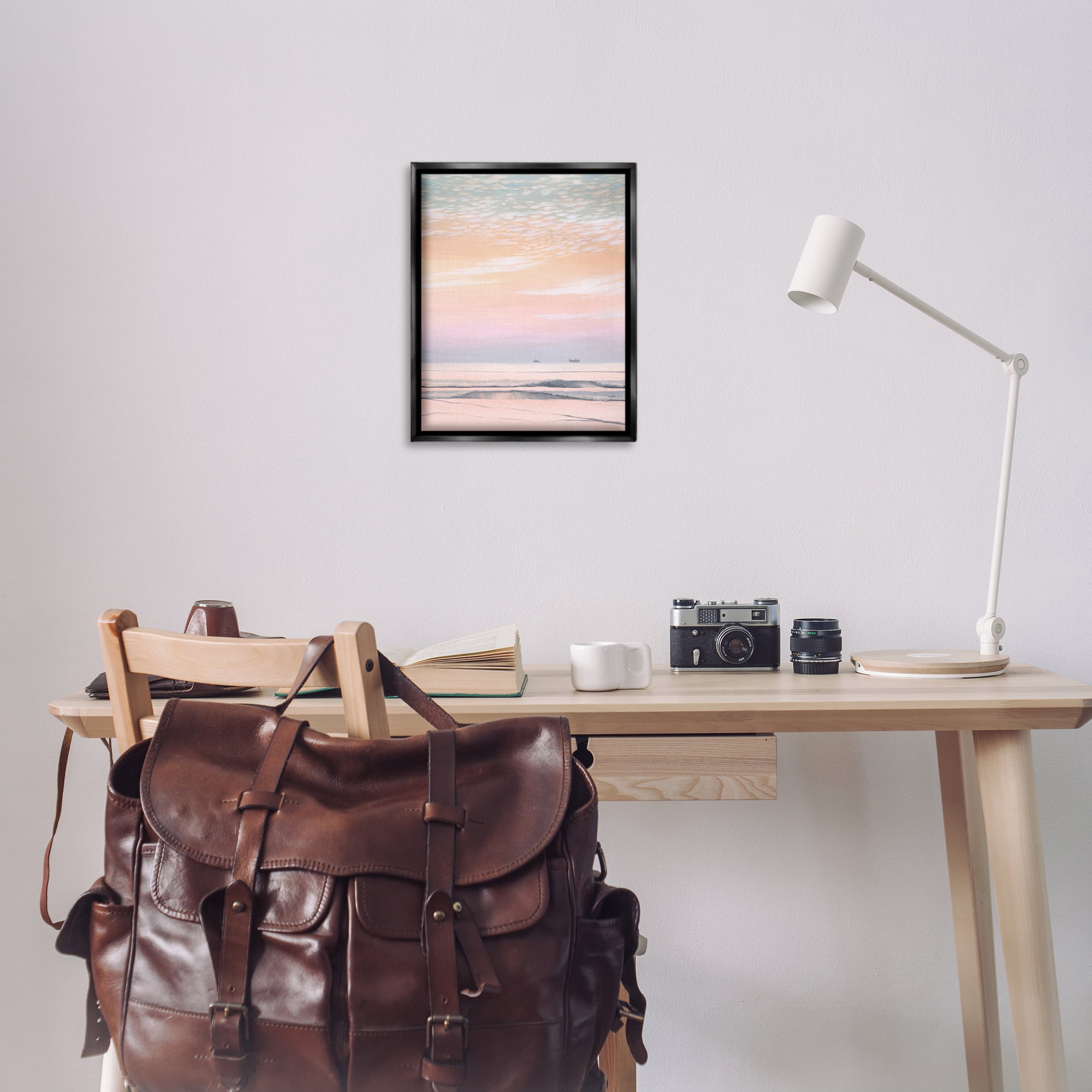 Stupell Industries Distant Ship at Sunrise Nautical & Beach Painting Black Floater Framed Canvas Art Print Wall Art, 17 x 21