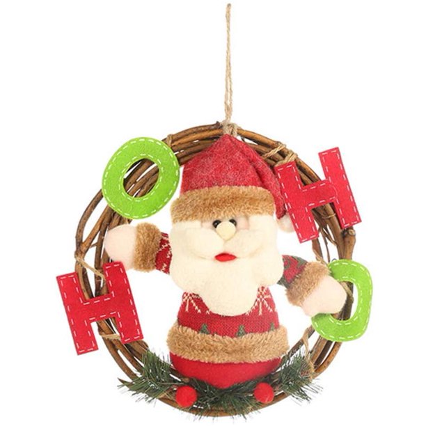 Corona de puerta de Navidad, corona de Navidad de ratán, corona de árbol colgante, corona de Santa muñeco de nieve, corona de alce, muñeco de peluche, decoración de corona Fokelyi WLJ-2478