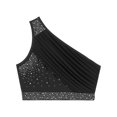 thumbnail image 6 of Eandarui Women Shiny Lyrical Dance Top One Shoulder Crop Top Lady Modern Contemporary Dancewear Black M, 6 of 6