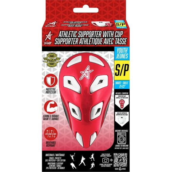 Support athlétique Future Stars avec jock cup et sangle de maintien - jeune - taille petit - Équipement de protection antimicrobien, lavable en machine et de style professionnel