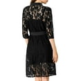 thumbnail image 4 of INSPIRE CHIC Women's Lace Semi Sheer Belted 1/2 Sleeve Button Down Shirt Midi Dress S Black, 4 of 9