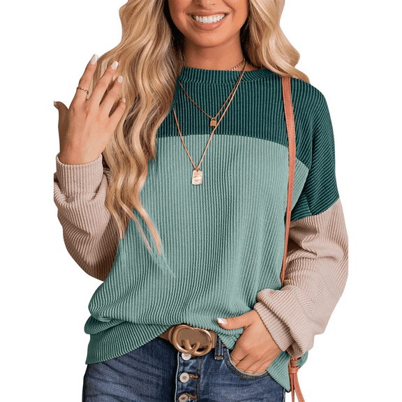 Anyshow Striped Colorblock Sweatshirts for Women Long Sleeve Crewneck Pullover Shirt Tops