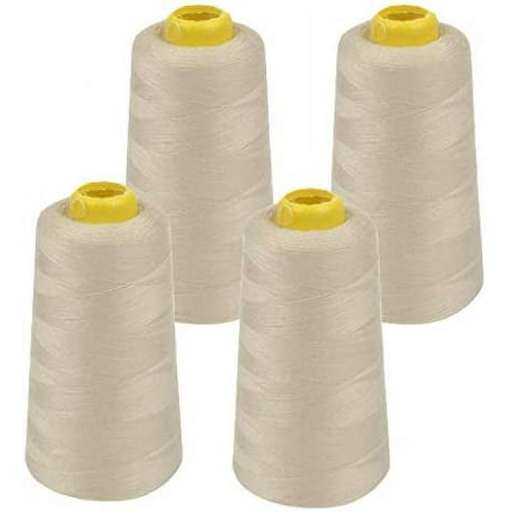 DECORATIVE SILK INC. 4 Pack of 6000 (24,000 Total) Yard Spools Sewing Thread All Purpose 100% Spun Polyester Overlock Cone(BEIGE)