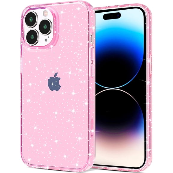 Compatible with iPhone 14 Pro Max Case, Bling Sparkle Soft TPU Anti-Scratch Shockproof Protective Phone Bumper, Women Girls Cute Slim Phone Case for iPhone 14 Pro Max, Glitter Pink