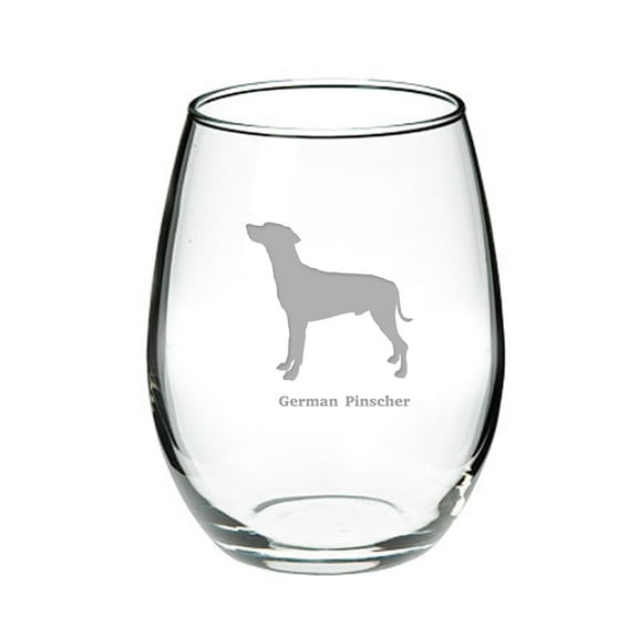 German Pinscher Deep Etched Stemless Red Wine Glass