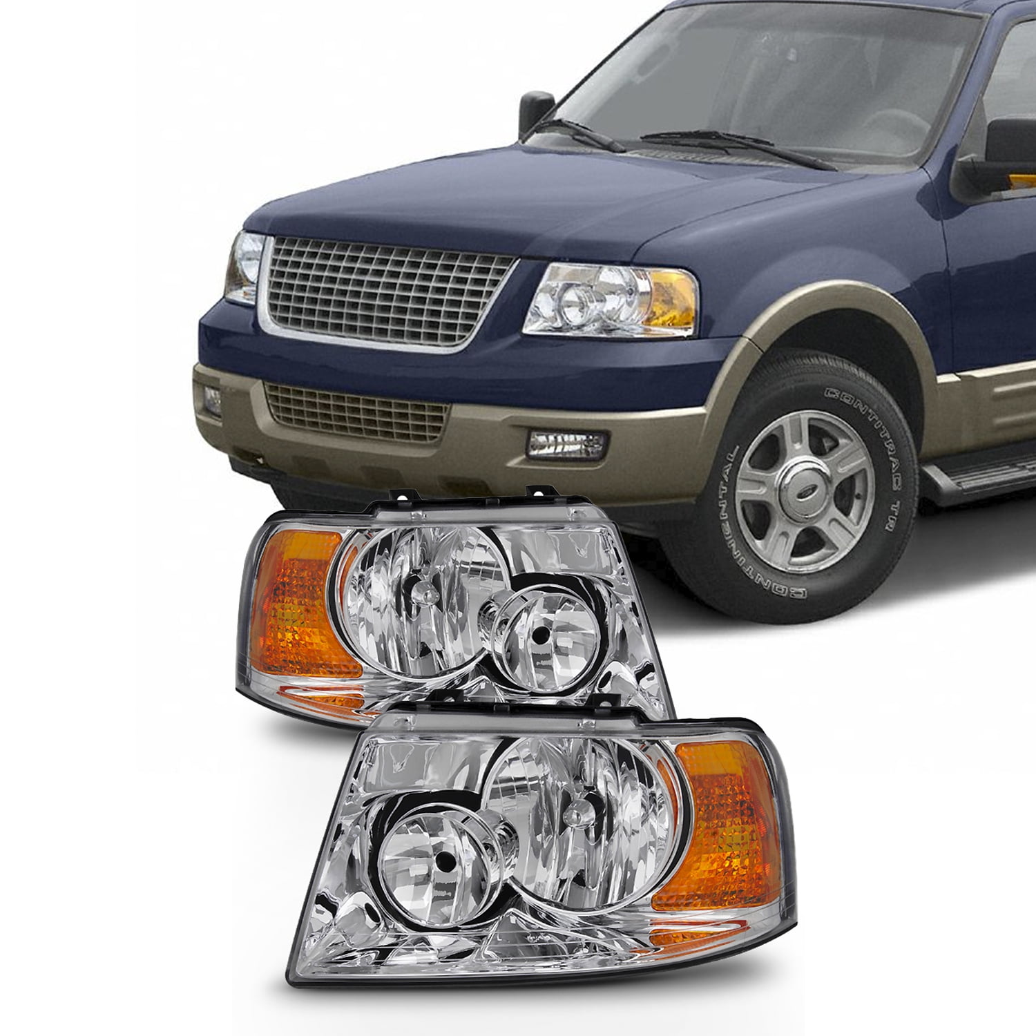Headlights Assembly For 2003-2006 Ford Expedition LED DRL Halogen Light One Pair