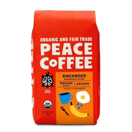 (Pack of 6), Peace Coffee Organic Birchwood Breakfast Blend — Ground, 12 oz