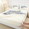 thumbnail image 3 of Manfei Watercolor Sleep Kitten Fitted Sheet Queen, Kawaii Pet Bedding, Cream Green Blue, 3 Pieces, 1 Fitted Sheet and 2 Pillowcases, 3 of 6