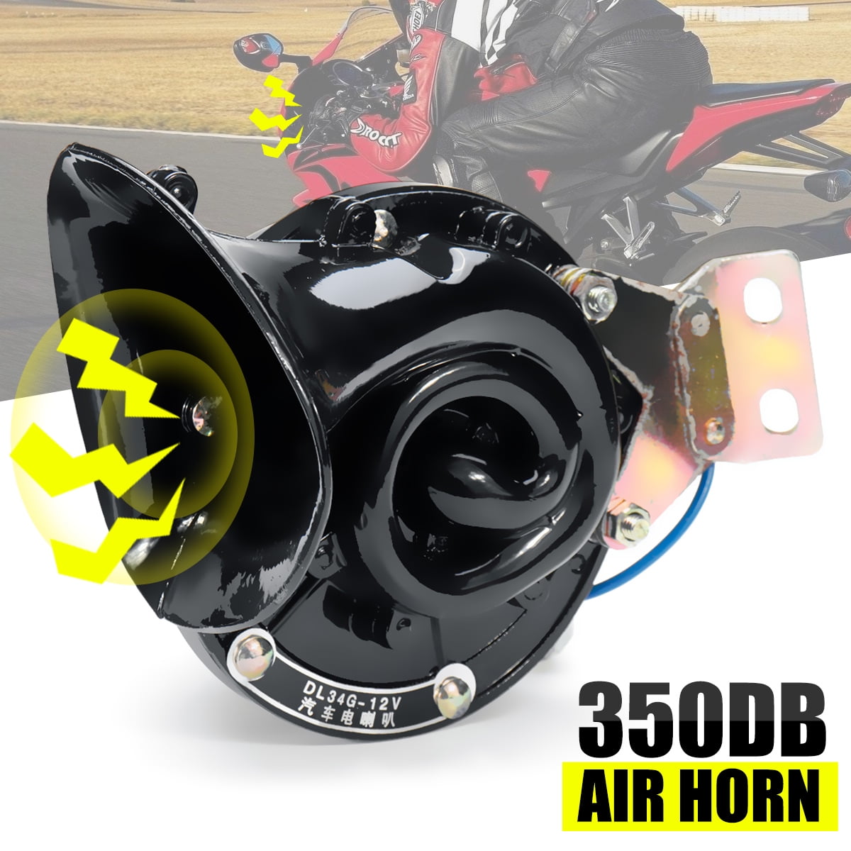 Super Loud 350DB 12V Black Waterproof Electric Snail Horn Air Horn