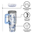 thumbnail image 4 of OBREWU Blue Floral Pattern Tumbler with Handle and Lid,Blue Floral Pattern 40oz Double Wall Vacuum Insulated Tumbler,Cups Gift for Women and Men, 4 of 7