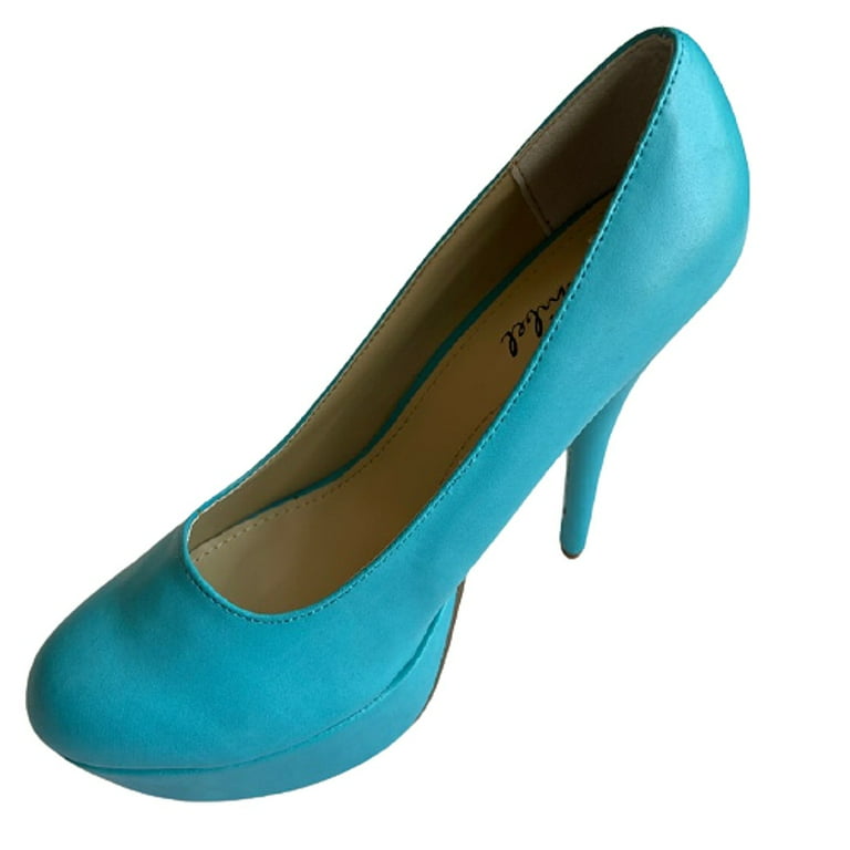 Bonnibel Monique 1N Women s Round Toe Platform 5 Inch Holiday Party Dress Pumps TURQUOISE PU 5.5