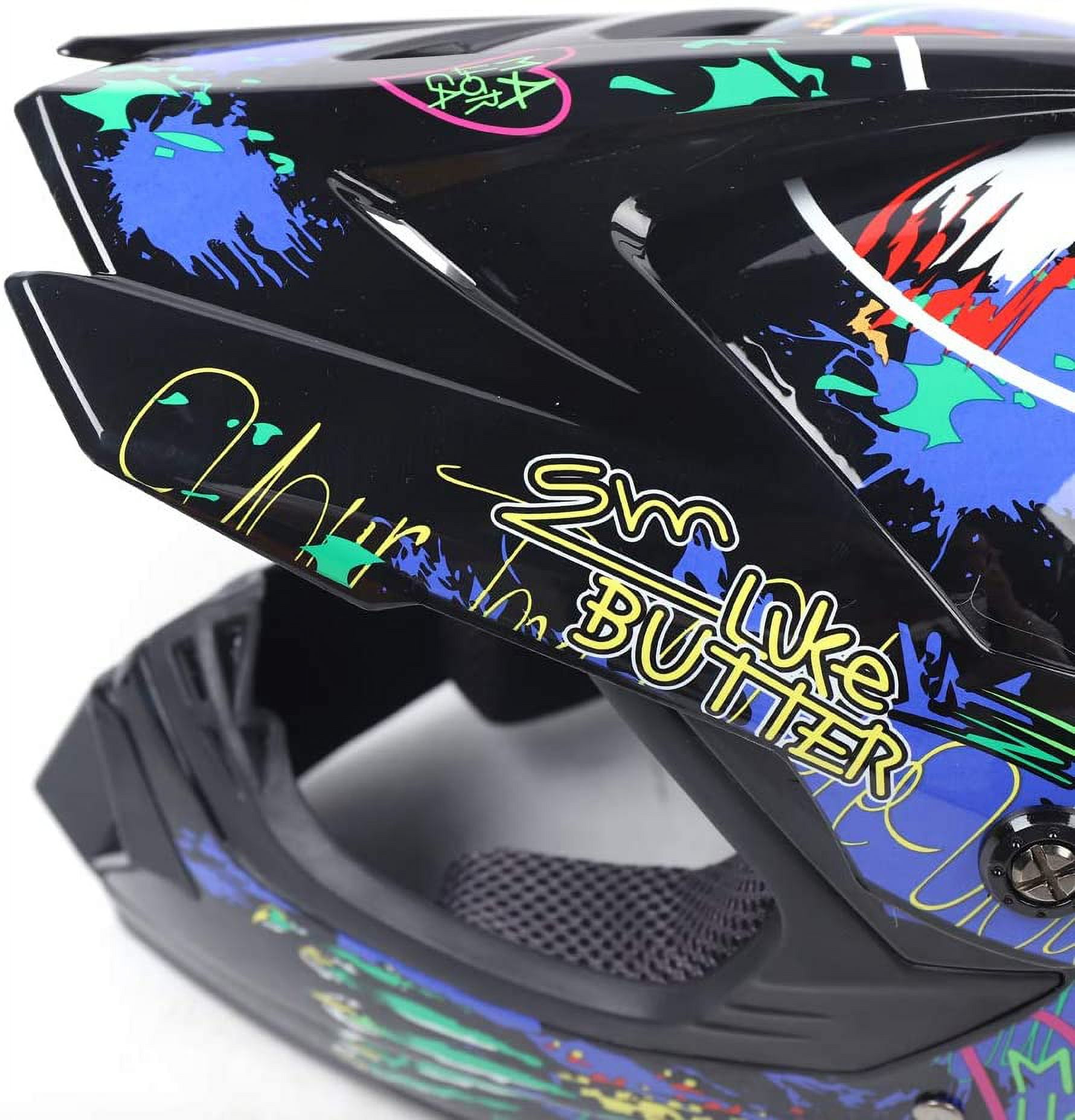 Aiqidi Youth Kids Motocross Helmet Unisex Off Road Helmet Offroad Helmet Muti-Color Helmet Set with Goggles Glove DOT Motocross ATV Dirt Bike Helmet Kit (Size 1/ M)