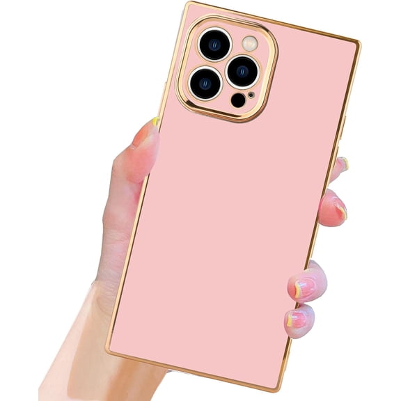 Case for iPhone 13 Pro Max Case Cute Plating Gold Case for Women Girls Soft TPU Shockproof Raised Full Camera Protection Electroplate Bumper Cover for iPhone 13 Pro Max-Pink