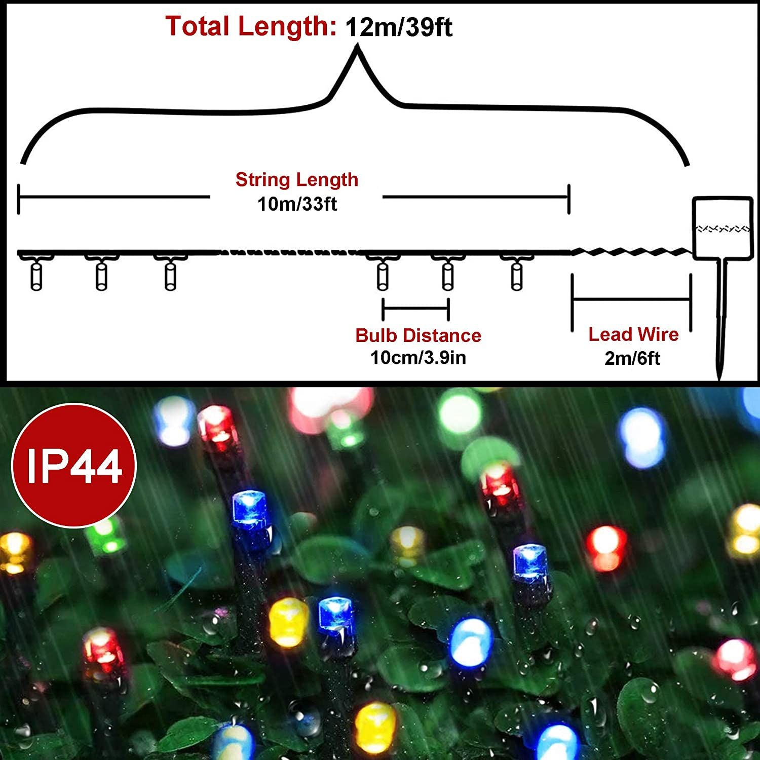 Rirool 100LED Solar Christmas Lights 39ft Waterproof Multicolor String Lights with 8 Modes for Gardens, Wedding, Party, Christmas Tree, Outdoor Xmas Decorations - image 2 of 9