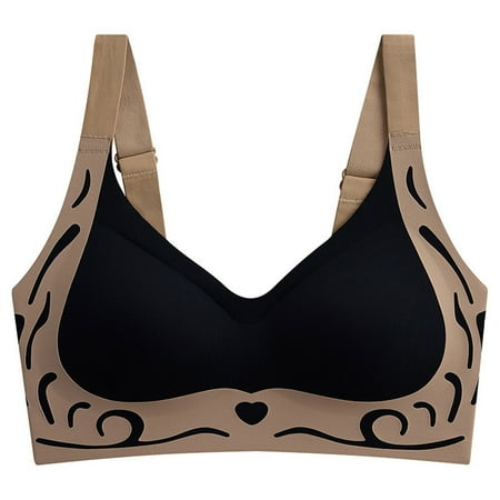 IFNND Plus Size Bras for Women Fashion Women Pattern Illustration No Rims Fixed Cup Gathering Daily Bra Comfortable and Convenient  No Underwire