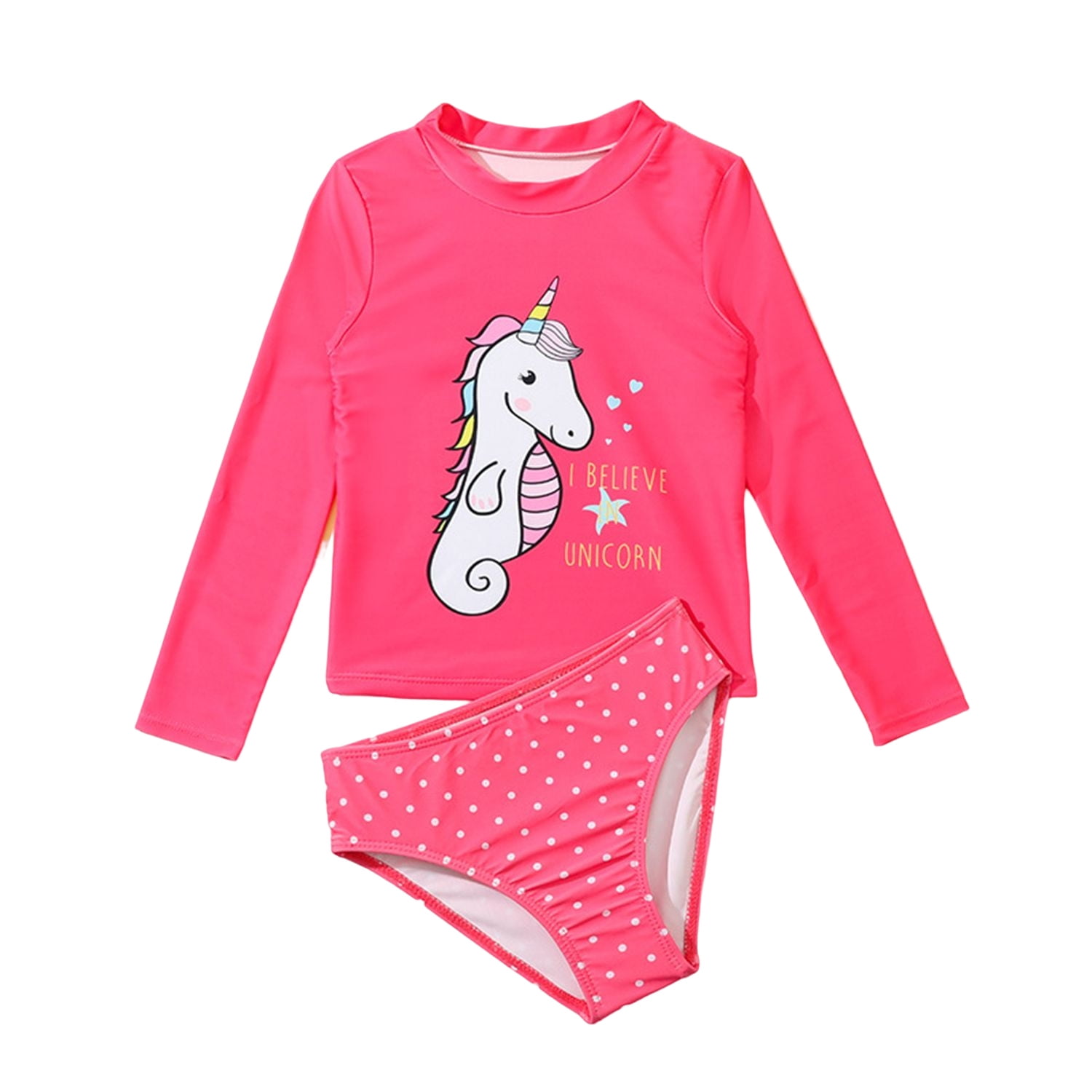 Phenas Girls Long Sleeve Rashguard Swimsuit Set Two Piece Bathing Suit
