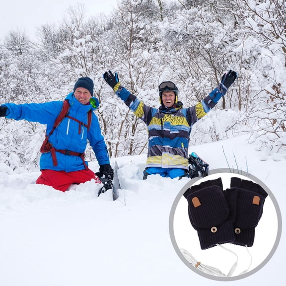 HEANUJJ 1Pair USB Rechargeable Heated Cycling Gloves with Warm Flip Cover for Winter Use Dark Blue