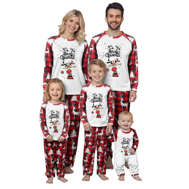 Yammkia Assortis Famille Christmas Pajamas Christmas Pajamas pour Famille Ensembles de Pyjamas de Noël Assortis Pjs de Noël pour Femmes Hommes (Rouge,2-3 Ans)