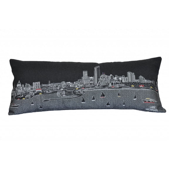 35" Black Milwaukee Nighttime Skyline Lumbar Decorative Pillow