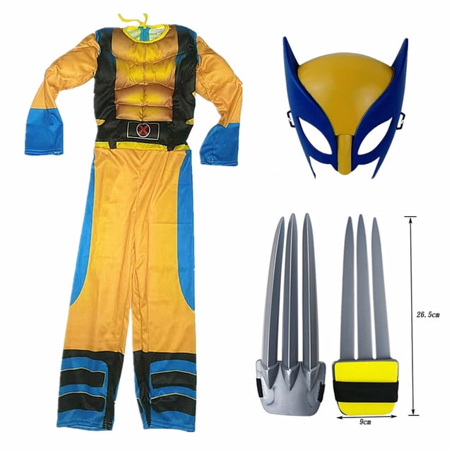 Disfraz Infantil Wolverine Niño Superhéroe Mono Niños Halloween Cosplay Máscara/Wolf Claw Props Fantasy