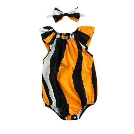 

Felcia Newborn Baby Girl Fly Sleeve Romper Geometric print Jumpsuit Headband