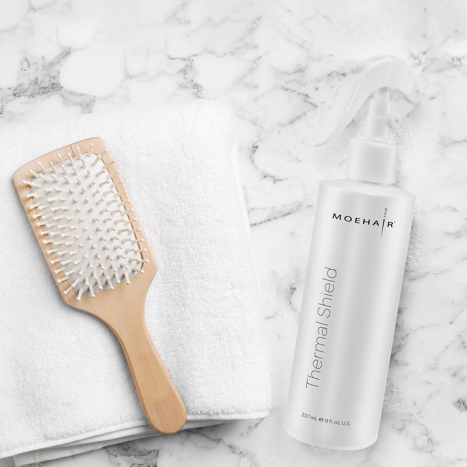 Moehair Hair Styling Trio | Moehair Hair Straightener with Thermal Shield Heat Protectant Spray (8 Fl. Oz) and Leave-In Conditioner (12 Fl. Oz) | Sulfate and Paraben-Free