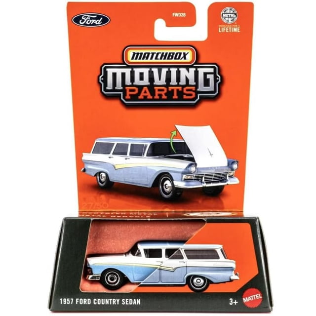Vehículo de juguete fundido a presión Matchbox Moving Parts 1957 Ford Country Sedan a escala 1:64
