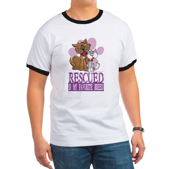 CafePress - Rescued Is My Favorite Breed Ringer T - 100% Cotton Ringed T-Shirt
