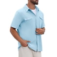 thumbnail image 5 of INSPIRE CHIC Edition Men's Short Sleeves Chest Pockets Summer Beach Button Down Linen Shirts L Sky Blue, 5 of 6