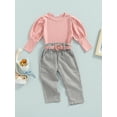 thumbnail image 3 of Bagilaanoe 2Pcs Toddler Baby Girl Long Pants Set Pink Long Sleeve Sweatshirt Pullover Tops+ Trousers with Belt 1T 2T 3T 4T 5T 6T Fall Casual Sweatsuit, 3 of 8
