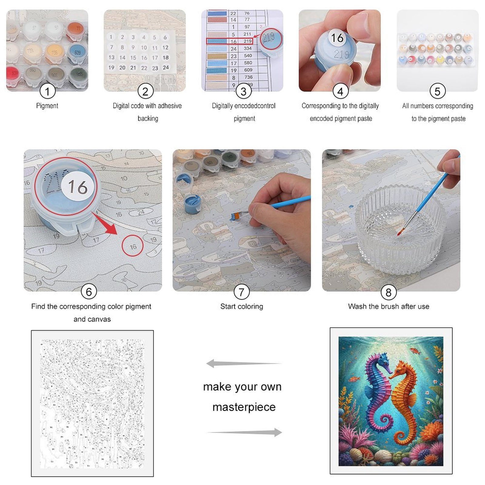 Paint by Numbers Kit for Adults, Colorful Seahorses Ocean Scene Paint by Numbers, Easy Paint by Numbers Kit for Adults Beginner, DIY Adult Paint by Number Kits on Canvas, Home Decor