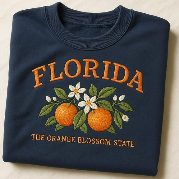 Embroidered Florida Sweatshirt, Orange Blossom State Shirt, Florida Vacation Hoodie, Citrus Flower Gift, Embroidered Dad Hat