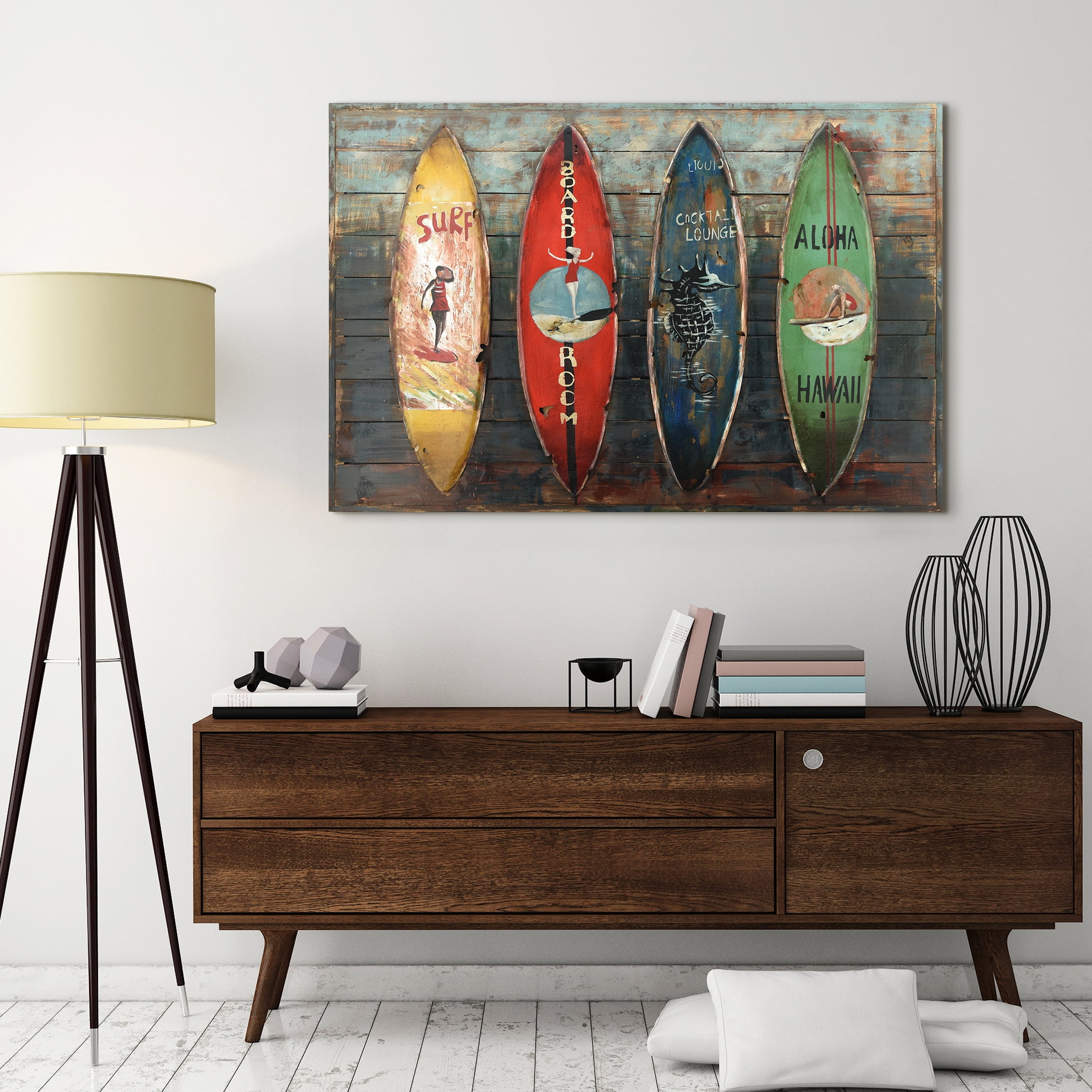 Empire Art Direct Surfboards Hand Painted 3D Metal Wall Art on Slatted Solid Wood, 32" x 48" x 1.8", Ready to Hang