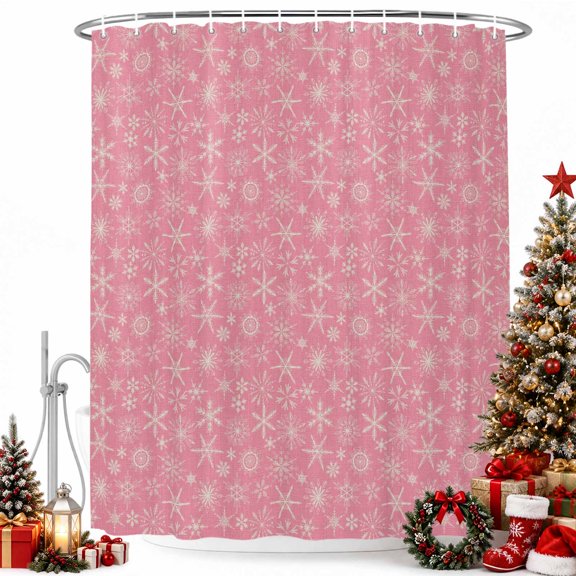 Christmas Winter Snowflakes Shower Curtain for Bathroom, Gold and Pink Waterproof Shower Curtains Washable Quick Dry with Hooks Bathtub Curtains 36x72IN