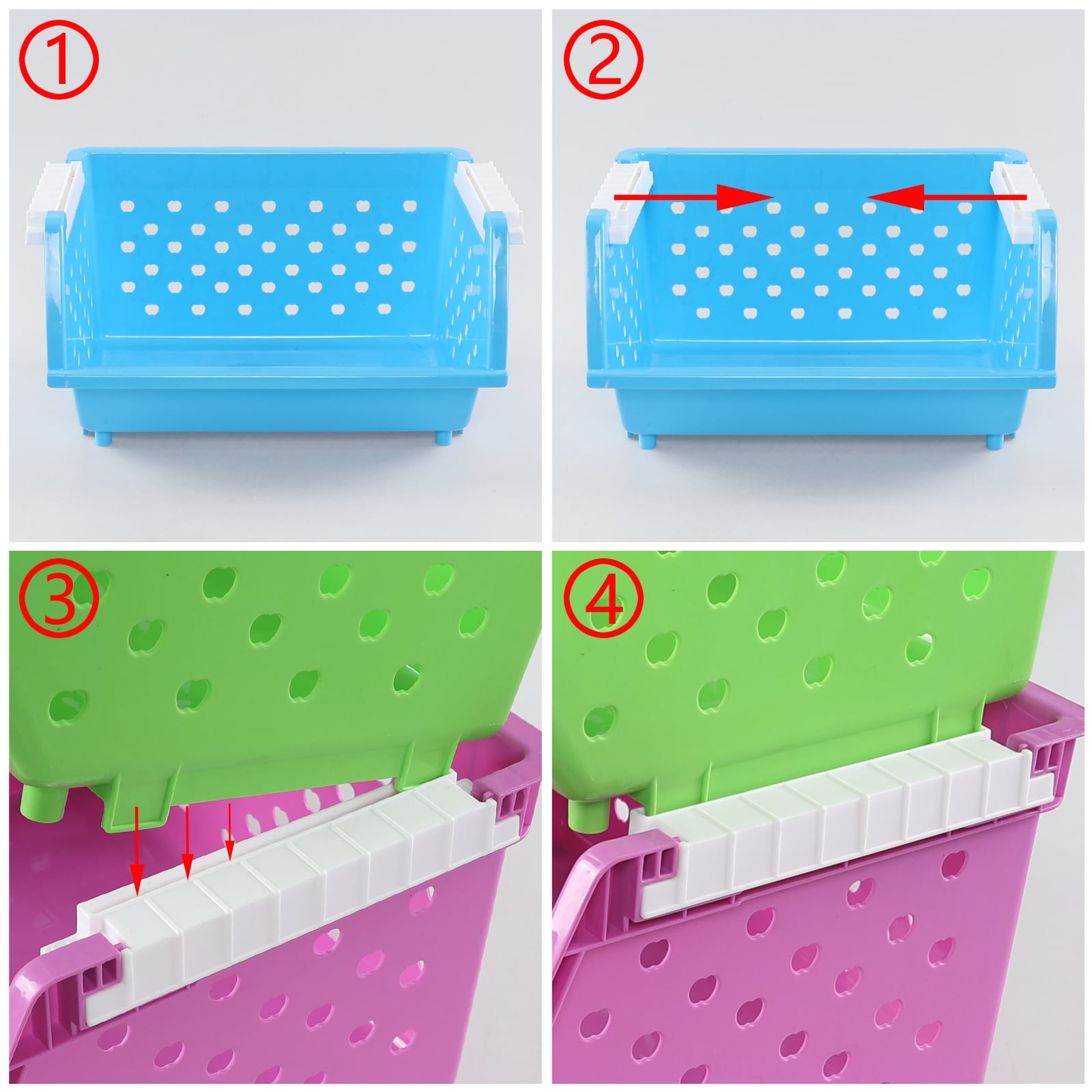 Tyminin 4-Pack Plastic Kitchen Stackable Storage Baskets, Colored Stacking Open Front Storage Bins