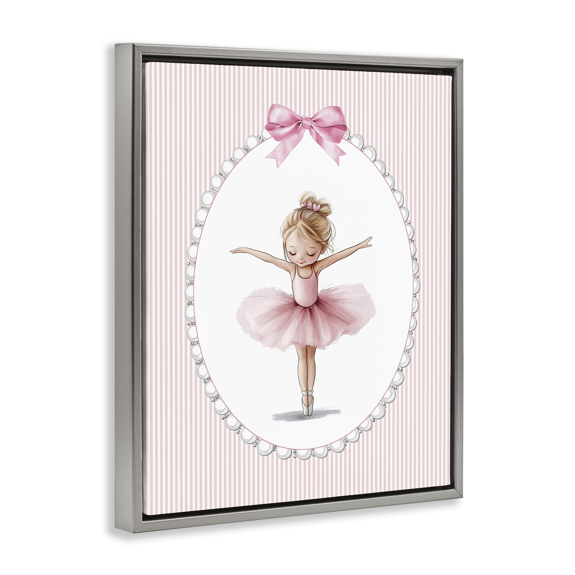 Stupell Industries Dancing Pink Ballerina Gray Framed Floater Canvas Wall Art, design by Christine Simpson Art