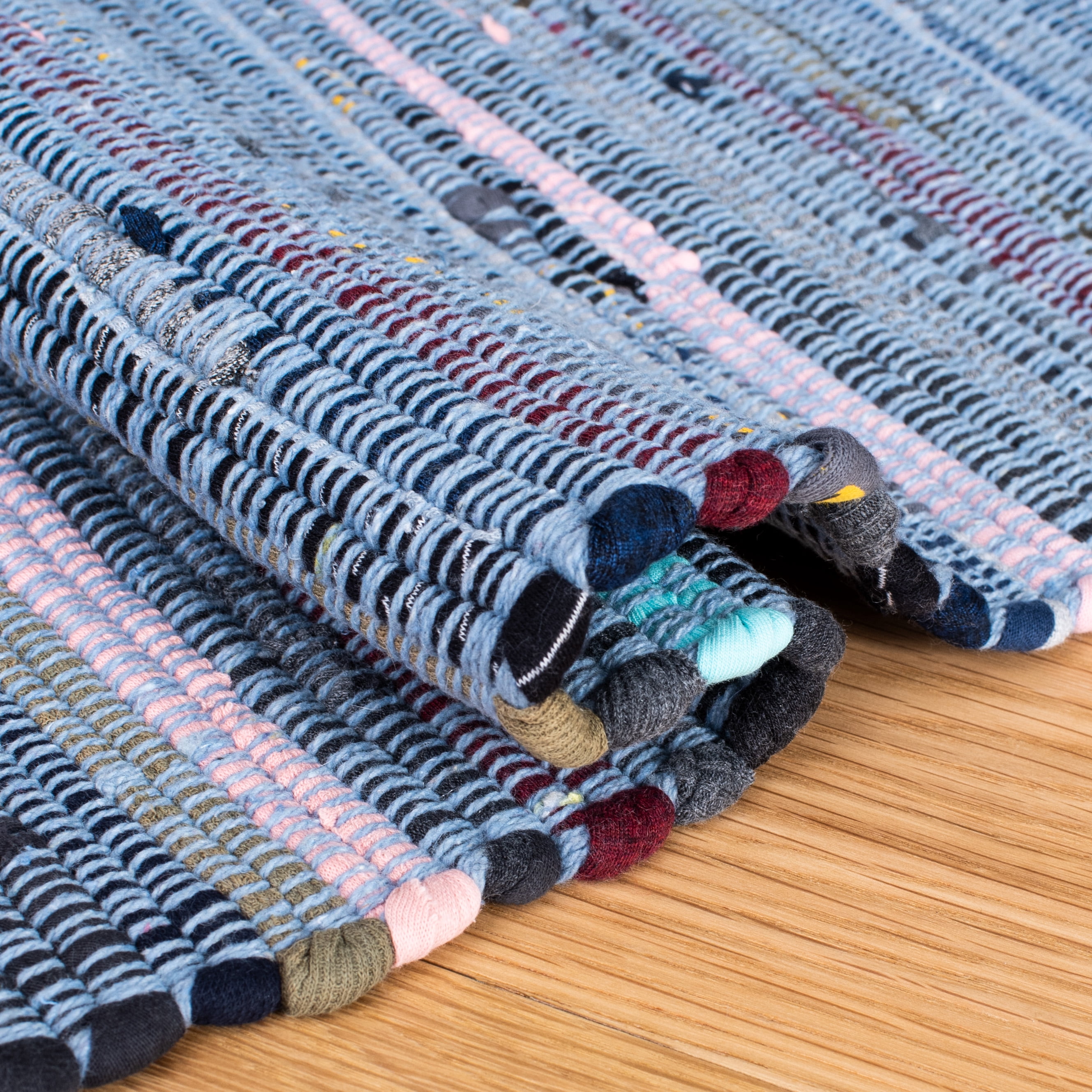 SAFAVIEH Rag Romeo Striped Fringe Cotton Area Rug, Navy/Blue, 3' x
