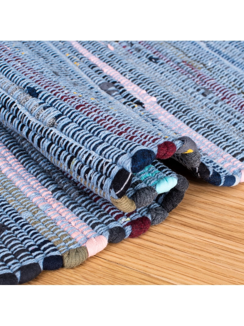 SAFAVIEH Rag Romeo Striped Fringe Cotton Area Rug, Navy/Blue, 3' x
